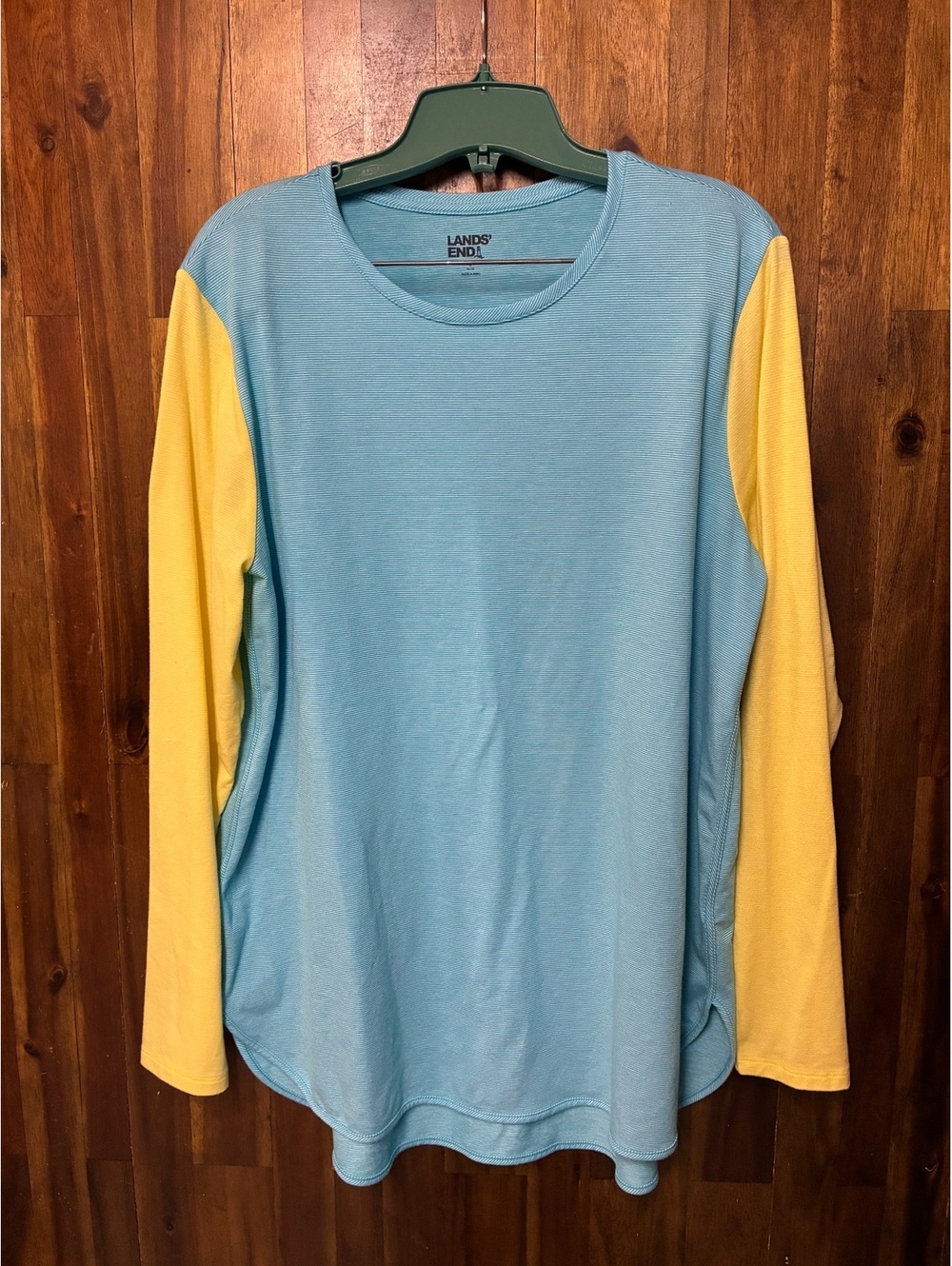 Lands’ End Blue Yellow Colorblock Long Sleeve Top L 14-16 Coastal Preppy